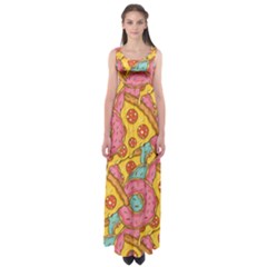 Fast Food Pizza And Donut Pattern Empire Waist Maxi Dress by DinzDas