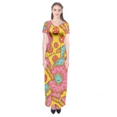 Fast Food Pizza And Donut Pattern Short Sleeve Maxi Dress by DinzDas