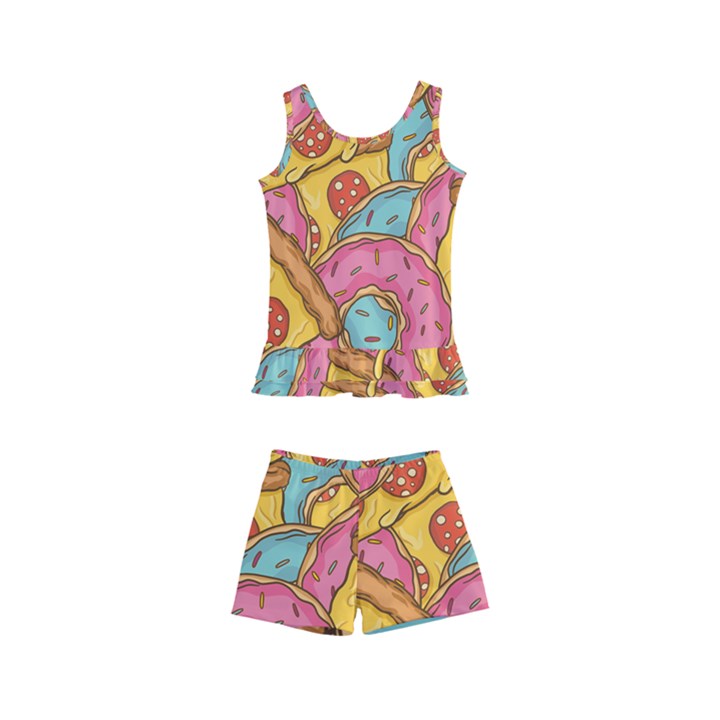 Fast Food Pizza And Donut Pattern Kids  Boyleg Swimsuit