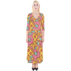 Fast Food Pizza And Donut Pattern Quarter Sleeve Wrap Maxi Dress by DinzDas