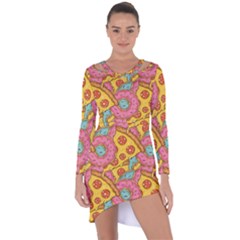 Fast Food Pizza And Donut Pattern Asymmetric Cut-out Shift Dress by DinzDas