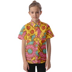 Fast Food Pizza And Donut Pattern Kids  Short Sleeve Shirt by DinzDas