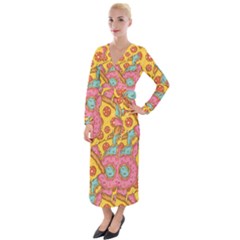 Fast Food Pizza And Donut Pattern Velvet Maxi Wrap Dress by DinzDas