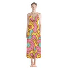 Fast Food Pizza And Donut Pattern Button Up Chiffon Maxi Dress by DinzDas