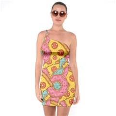 Fast Food Pizza And Donut Pattern One Soulder Bodycon Dress by DinzDas