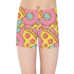 Fast Food Pizza And Donut Pattern Kids  Sports Shorts by DinzDas