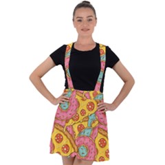 Fast Food Pizza And Donut Pattern Velvet Suspender Skater Skirt by DinzDas