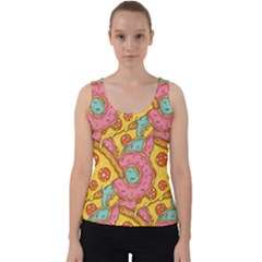 Fast Food Pizza And Donut Pattern Velvet Tank Top by DinzDas