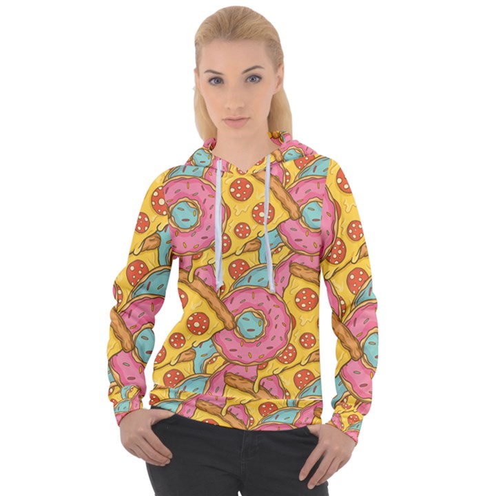 Fast Food Pizza And Donut Pattern Women s Overhead Hoodie