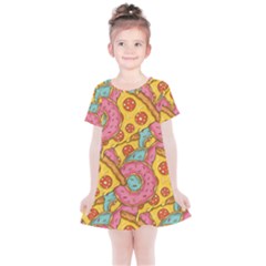 Fast Food Pizza And Donut Pattern Kids  Simple Cotton Dress by DinzDas