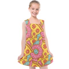 Fast Food Pizza And Donut Pattern Kids  Cross Back Dress by DinzDas