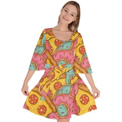 Fast Food Pizza And Donut Pattern Velour Kimono Dress by DinzDas