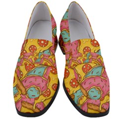 Fast Food Pizza And Donut Pattern Women s Chunky Heel Loafers by DinzDas