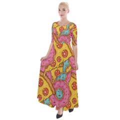 Fast Food Pizza And Donut Pattern Half Sleeves Maxi Dress by DinzDas