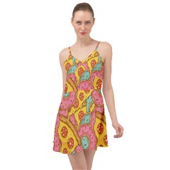 Fast Food Pizza And Donut Pattern Summer Time Chiffon Dress by DinzDas