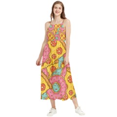 Fast Food Pizza And Donut Pattern Boho Sleeveless Summer Dress by DinzDas