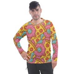 Fast Food Pizza And Donut Pattern Men s Pique Long Sleeve Tee