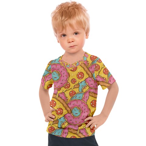 Fast Food Pizza And Donut Pattern Kids  Sports Tee by DinzDas