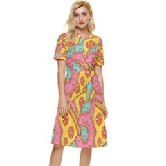 Fast Food Pizza And Donut Pattern Button Top Knee Length Dress by DinzDas