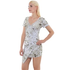 Geometric Abstract Sufrace Print Short Sleeve Asymmetric Mini Dress