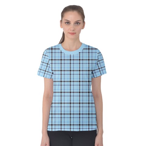 Sky Blue Tartan Plaid Pattern, With Black Lines Women s Cotton Tee by Casemiro