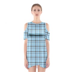 Sky Blue Tartan Plaid Pattern, With Black Lines Shoulder Cutout One Piece Dress by Casemiro