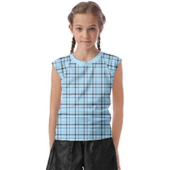 Sky Blue Tartan Plaid Pattern, With Black Lines Kids  Raglan Cap Sleeve Tee by Casemiro