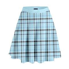 Sky Blue Tartan Plaid Pattern, With Black Lines High Waist Skirt by Casemiro