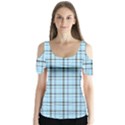 Sky blue tartan plaid pattern, with black lines Butterfly Sleeve Cutout Tee  View1