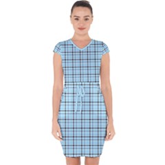 Sky Blue Tartan Plaid Pattern, With Black Lines Capsleeve Drawstring Dress  by Casemiro