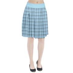 Sky Blue Tartan Plaid Pattern, With Black Lines Pleated Skirt by Casemiro