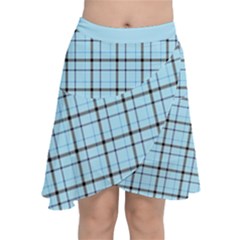 Sky Blue Tartan Plaid Pattern, With Black Lines Chiffon Wrap Front Skirt by Casemiro