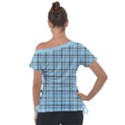 Sky blue tartan plaid pattern, with black lines Off Shoulder Tie-Up Tee View2