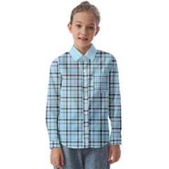 Sky Blue Tartan Plaid Pattern, With Black Lines Kids  Long Sleeve Shirt by Casemiro