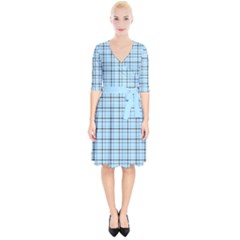 Sky Blue Tartan Plaid Pattern, With Black Lines Wrap Up Cocktail Dress by Casemiro