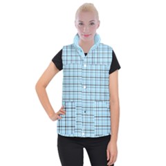 Sky Blue Tartan Plaid Pattern, With Black Lines Women s Button Up Vest by Casemiro