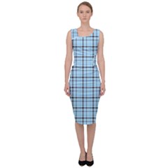 Sky Blue Tartan Plaid Pattern, With Black Lines Sleeveless Pencil Dress by Casemiro