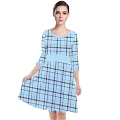 Sky Blue Tartan Plaid Pattern, With Black Lines Quarter Sleeve Waist Band Dress by Casemiro