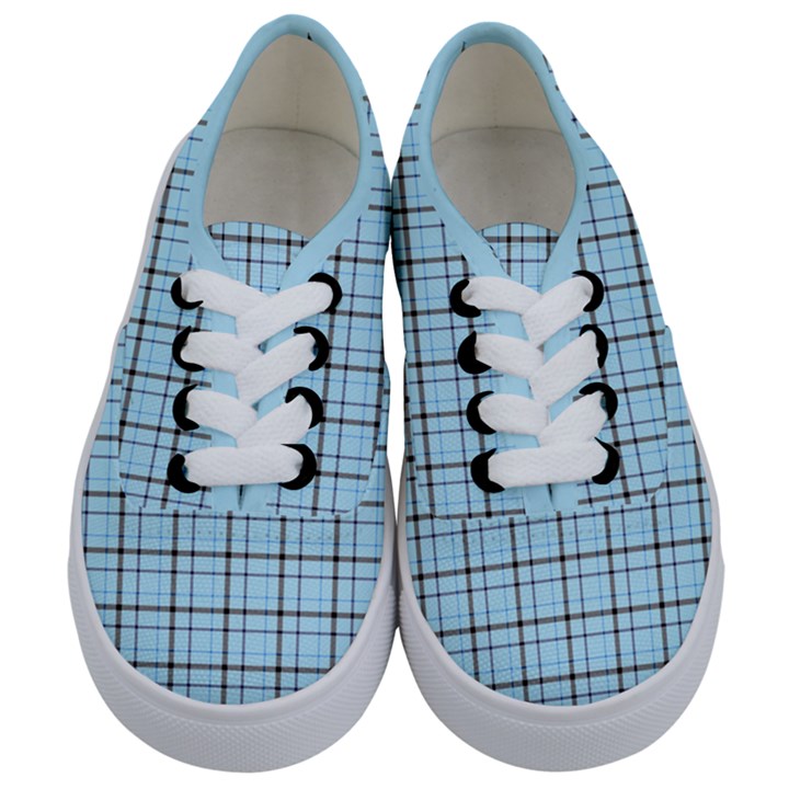 Sky blue tartan plaid pattern, with black lines Kids  Classic Low Top Sneakers