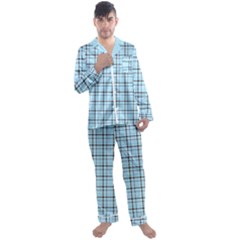 Sky Blue Tartan Plaid Pattern, With Black Lines Men s Long Sleeve Satin Pajamas Set by Casemiro