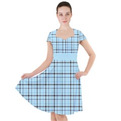 Sky Blue Tartan Plaid Pattern, With Black Lines Cap Sleeve Midi Dress by Casemiro