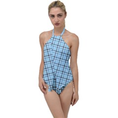 Sky Blue Tartan Plaid Pattern, With Black Lines Go With The Flow One Piece Swimsuit by Casemiro