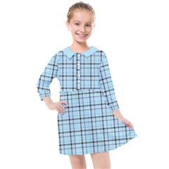 Sky Blue Tartan Plaid Pattern, With Black Lines Kids  Quarter Sleeve Shirt Dress by Casemiro