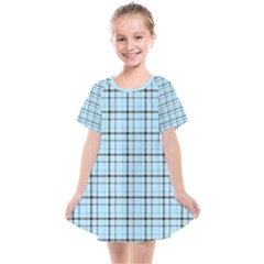 Sky Blue Tartan Plaid Pattern, With Black Lines Kids  Smock Dress by Casemiro