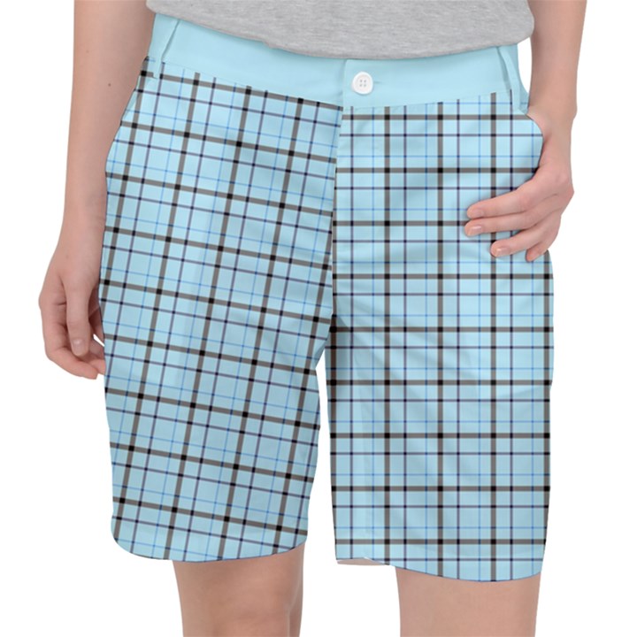 Sky blue tartan plaid pattern, with black lines Pocket Shorts