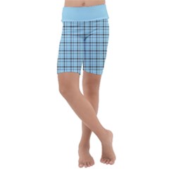 Sky Blue Tartan Plaid Pattern, With Black Lines Kids  Lightweight Velour Cropped Yoga Leggings by Casemiro