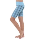 Sky blue tartan plaid pattern, with black lines Kids  Lightweight Velour Cropped Yoga Leggings View2