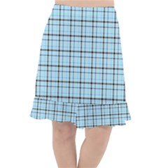 Sky Blue Tartan Plaid Pattern, With Black Lines Fishtail Chiffon Skirt by Casemiro