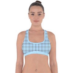 Sky Blue Tartan Plaid Pattern, With Black Lines Cross Back Hipster Bikini Top  by Casemiro