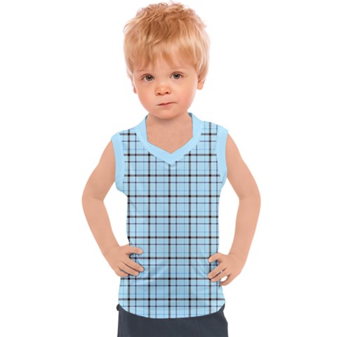 Sky Blue Tartan Plaid Pattern, With Black Lines Kids  Sport Tank Top by Casemiro